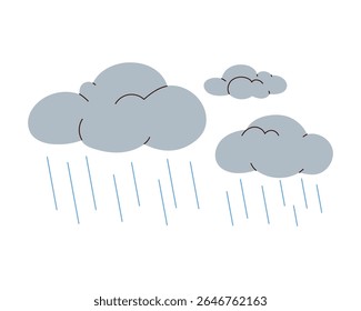Um simples desenho de nuvens chuvosas. Está caindo chuva das nuvens tempestuosas cinzentas.