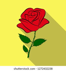 Simple drawing of a red rose on a green stalk, long shadow