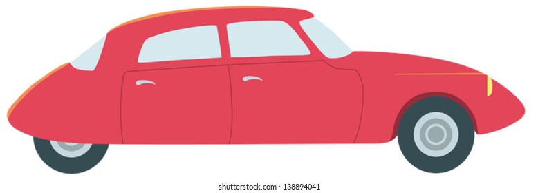 Simple drawing of a red vintage car. Isolated object. Vector illustration.