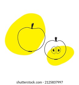 A simple drawing of a ripe apple with seeds for a T-shirt.