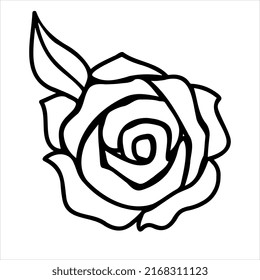 Simple drawing rose, black on white, tattoo