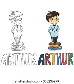 the simple drawing sketches and color with the image of children with different names in the compatibility with the character