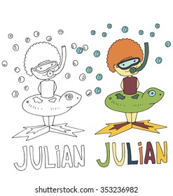 the simple drawing sketches and color with the image of children with different names in the compatibility with the character