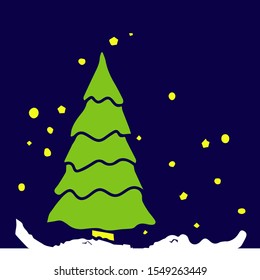 simple Сhristmas drawing. spruce in the snow, postcard