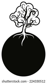 Simple drawing of a tree growing in a small planet