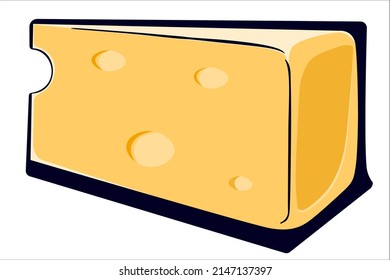 A simple drawing of a triangular piece of aromatic cheese with round and oval holes