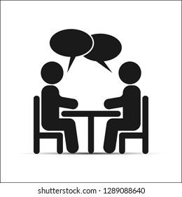 Simple Drawing, Two People Sitting At A Table And Talking