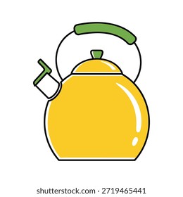 Dibujo simple de una tetera amarilla con mango verde sobre fondo blanco