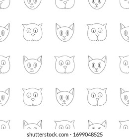 Dibujos simples de caras de gatos sobre fondo blanco: diseño transparente y transparente, gráficos vectoriales.