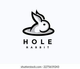 simple drawn art rabbit bunny hide in hole logo icon symbol design template illustration inspiration
