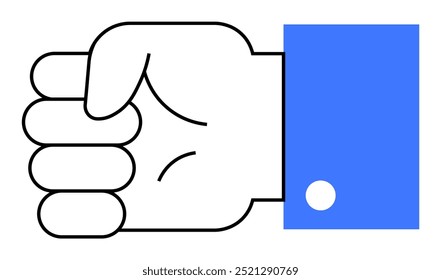 Punho fechado desenhado simples com manga azul. Ideal para comunicação, símbolos, motivação, determinação e temas de coesão. Estilo minimalista de arte de linha.