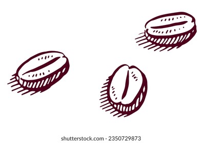 simple drawn coffee beans on white background