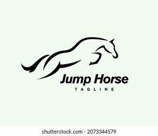 Simple Drawn Line Jump Horse Logo Template Illustration