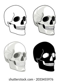 Simple drawn skull. Vector hell skulls icons, tattoo human skeleton heads for halloween illustrations, death face side view sketch isolated on white background