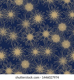 Simple drawn star and blue snowflakes seamless pattern. Xmas holiday naive motif. Christmas wrapping paper design.