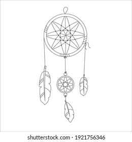 Simple Dream Catcher with smooth feather art illustration