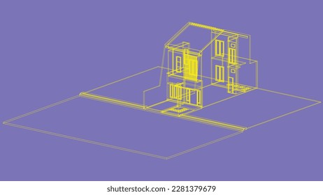 Simple dream house septic tank blueprint illustration, simple minimalist home layout blueprint vector