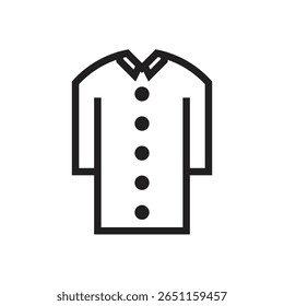  vestido simples com botão. Ícone de vestido de manga longa frente, limpo e formal.