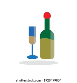 Simple drink bottle and glass colored illustration with vector illustration