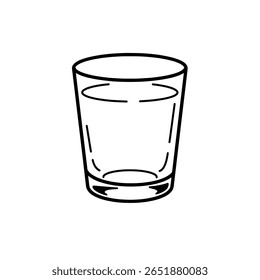A simple drinking glass in a minimalist outline style. A clean line art icon of a tumbler for water, juice, or other cold beverages.