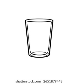 A simple drinking glass tumbler in a minimalist outline drawing. A clean line art icon representing water, juice, or a cold beverage.