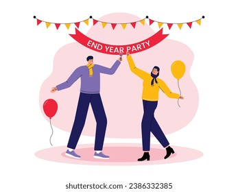 Simple fiesta de beber en la casa de un amigo a finales de año víspera para dar la bienvenida al inicio del año, ilustración vectorial.