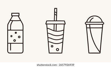 Einfache Getränke Elemente Linie Kunst Symbole Set, die Getränke und Glasfrüchte Clipart