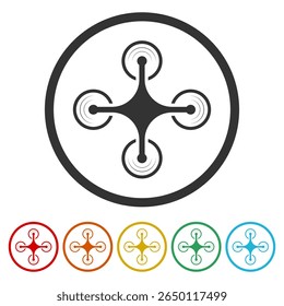 Icono de dron simple. Establecer íconos en Botones de círculo de color