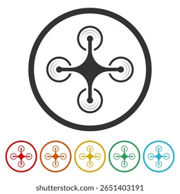 Simple drone icon. Set icons in color circle buttons