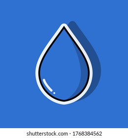 Simple drop digital illustration design for sticker or logo with blue color and white outline. H2o or water, raind and environment. Eps 10 vector