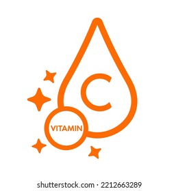 Simple drop water line vitamin C icon symbol orange isolated on a white background for mobile app and websites. Vector illustration. svg