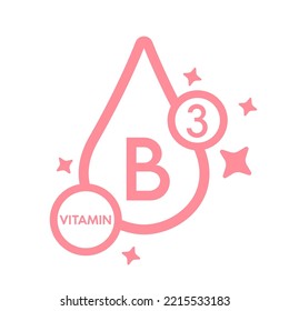 Simple drop water line vitamin B3 icon symbol pink isolated on a white background for mobile app and websites. Vector illustration.