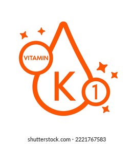 Simple línea de agua de gota vitamina símbolo de icono K1 naranja aislado en un fondo blanco para aplicaciones móviles y sitios web. Ilustración vectorial.