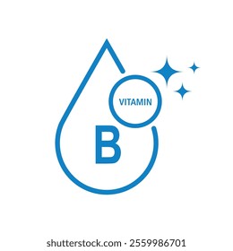 Simple drop water line vitamin B icon symbol blue Vector illustration isolated on a white background for mobile app and websites. 