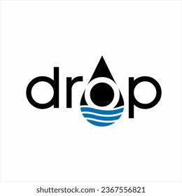 Simple "drop" word design with illustration of water drops and waves on letter O.