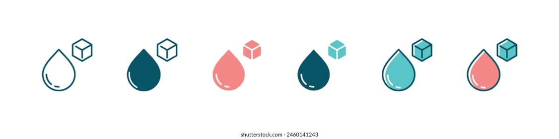 simple, sangre caída con el icono del cubo de azúcar conjunto diabetes Ilustración vectorial de la señal de la enfermedad de la glucosa para el Web y el App