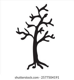 Simple dry tree vector with leafless branches, perfect for seasonal designs, nature themes, and illustrations