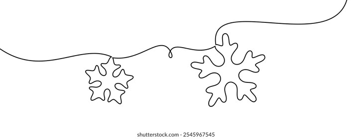 Sencillo contorno de copo de nieve doble conectado por una línea fluida, perfecto para proyectos de invierno y de temática navideña. Ilustración vectorial.