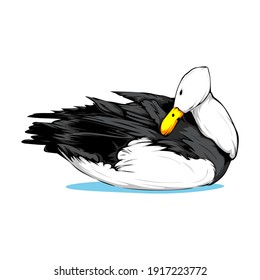 Simple Duck Vector Relaxing on the Water isolated on White Background
