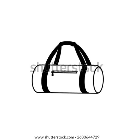 Simple duffel bag line art, vector icon of a gym or travel bag for sports and fitness, isolated on white.