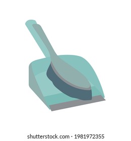 Simple dust pan with brush icon. Cleaning service concept. Stock vector illustration isolated on white background. Flat cleaning item, dustpan with brush for cleaning. Can be used as a symbol or sign.