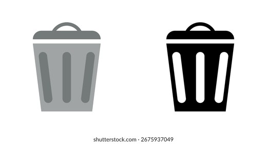 Simple dustbin icon illustration vector design set. Black and grey color.