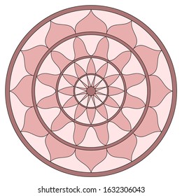 Simple dusty rose mandala with concentric circles. Vector design.