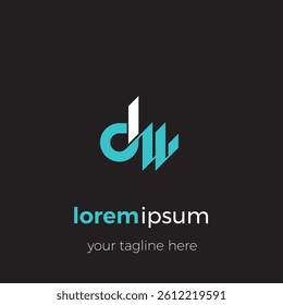 Simple dw letter logo vector icon with dominant business symbol icon in blue and white color