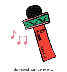 Simple Dynamic Modern Microphone. Doodle brush ink colorful template. Grunge vector Illustration Graphic. Karaoke Label Sign Design With Microphone.