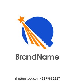 Einfache und dynamische Illustration Logo Design Initial Q Kombinieren Sie mit fliegenden Stern. Logo, das gut für Ihre Branche ist, und Logo können auch in kleinen Größen funktionieren.
