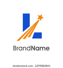 Simple and dynamics Illustration logo design Initial L Combine with flying star. Logo good for your any industry and logo can work as well in small size.