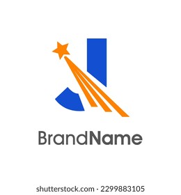 Simple and dynamics Illustration logo design Initial J Combine with flying star. Logo good for your any industry and logo can work as well in small size.