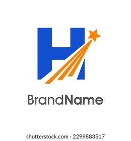 Simple and dynamics Illustration logo design Initial H Combine with flying star. Logo good for your any industry and logo can work as well in small size.