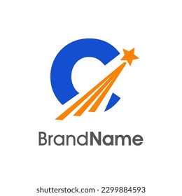 Einfache und dynamische Illustration Logo Design Initial C Kombinieren Sie mit fliegenden Stern. Logo, das gut für Ihre Branche ist, und Logo können auch in kleinen Größen funktionieren.